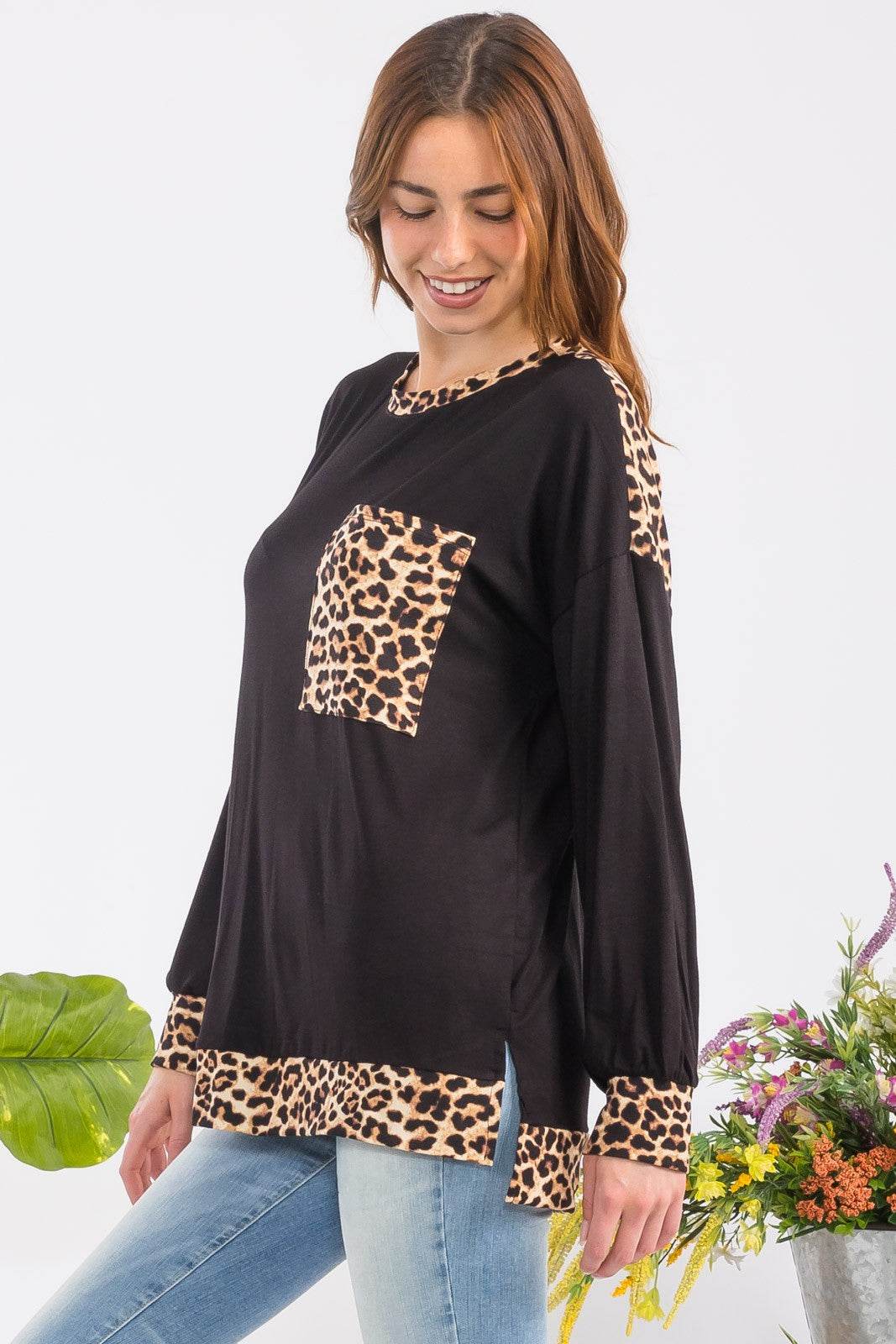 Celeste Full Size Leopard Round Neck Dropped Shoulder T-Shirt - Hovatok
