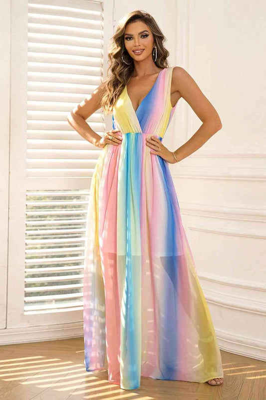 Surplice Neck Sleeveless Maxi Dress - Hovatok