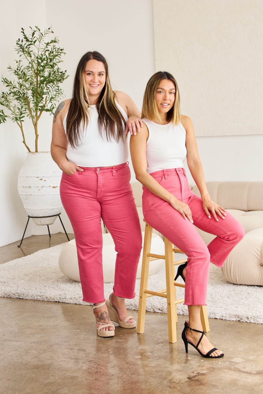 RFM Crop Dylan Full Size Tummy Control High Waist Raw Hem Jeans - Hovatok