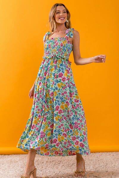BiBi Floral Ruffle Trim Smocked Cami Dress - Hovatok