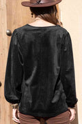 Notched Neck Long Sleeve Blouse - Hovatok