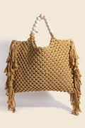 Fame Wooden Beaded Handle Braided Tote Bag - Hovatok