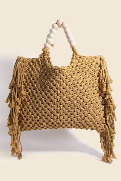 Fame Wooden Beaded Handle Braided Tote Bag - Hovatok