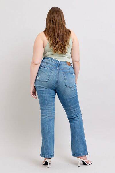 Judy Blue HW Tummy Control Vintage Wash Side Slit Slim Boot Jeans - Hovatok
