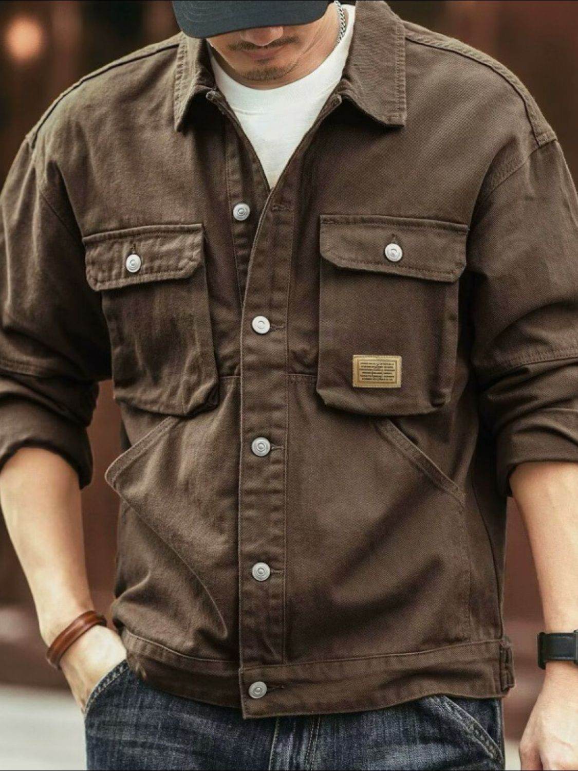 Men's Washed Collared Neck Cargo Jacket - Hovatok