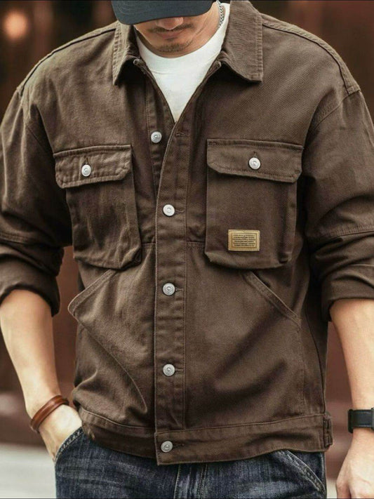 Men's Washed Collared Neck Cargo Jacket - Hovatok