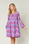 Double Take Full Size Printed Long Sleeve Dress - Hovatok
