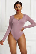 Half Zip Scoop Neck Long Sleeve Bodysuit - Hovatok