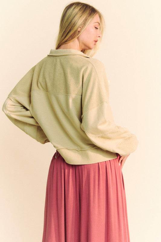 Davi & Dani Lace Up Exposed Seam French Terry Top - Hovatok