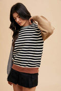 Annie Wear Striped Color Block Round Neck Sweater - Hovatok