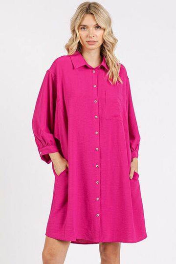 Mittoshop Airflow 3/4 Sleeve Buttoned Shirt Mini Dress - Hovatok