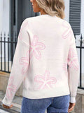 Angel Wings Flower Round Neck Dropped Shoulder Sweater - Hovatok
