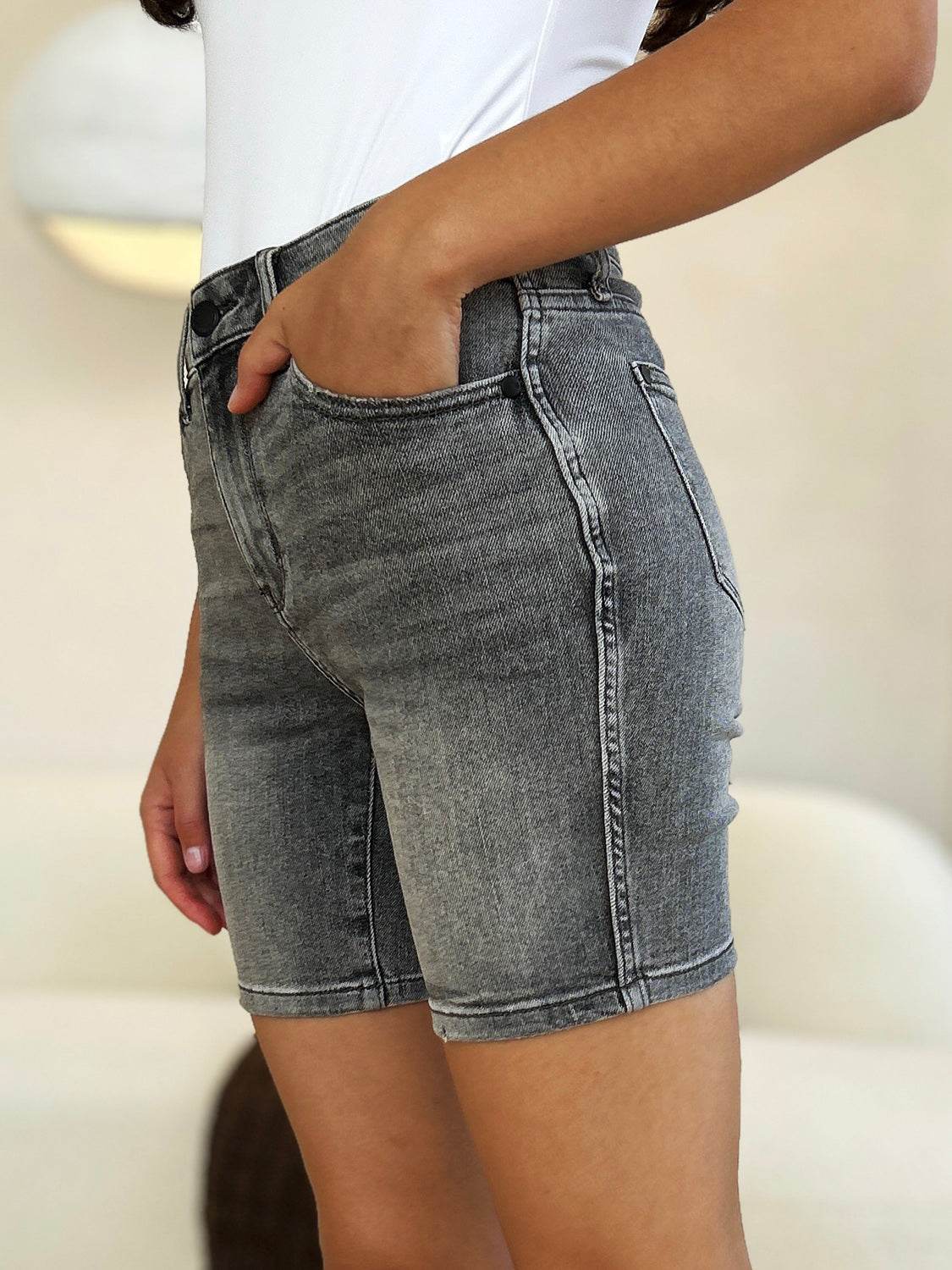 Judy Blue Full Size High Waist Washed Denim Shorts - Hovatok