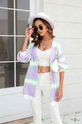 Angel Wings Color Block Ribbed Dropped Shoulder Open Front Cardigan - Hovatok