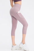 Wide Waistband Cropped Active Leggings with Pockets - Hovatok
