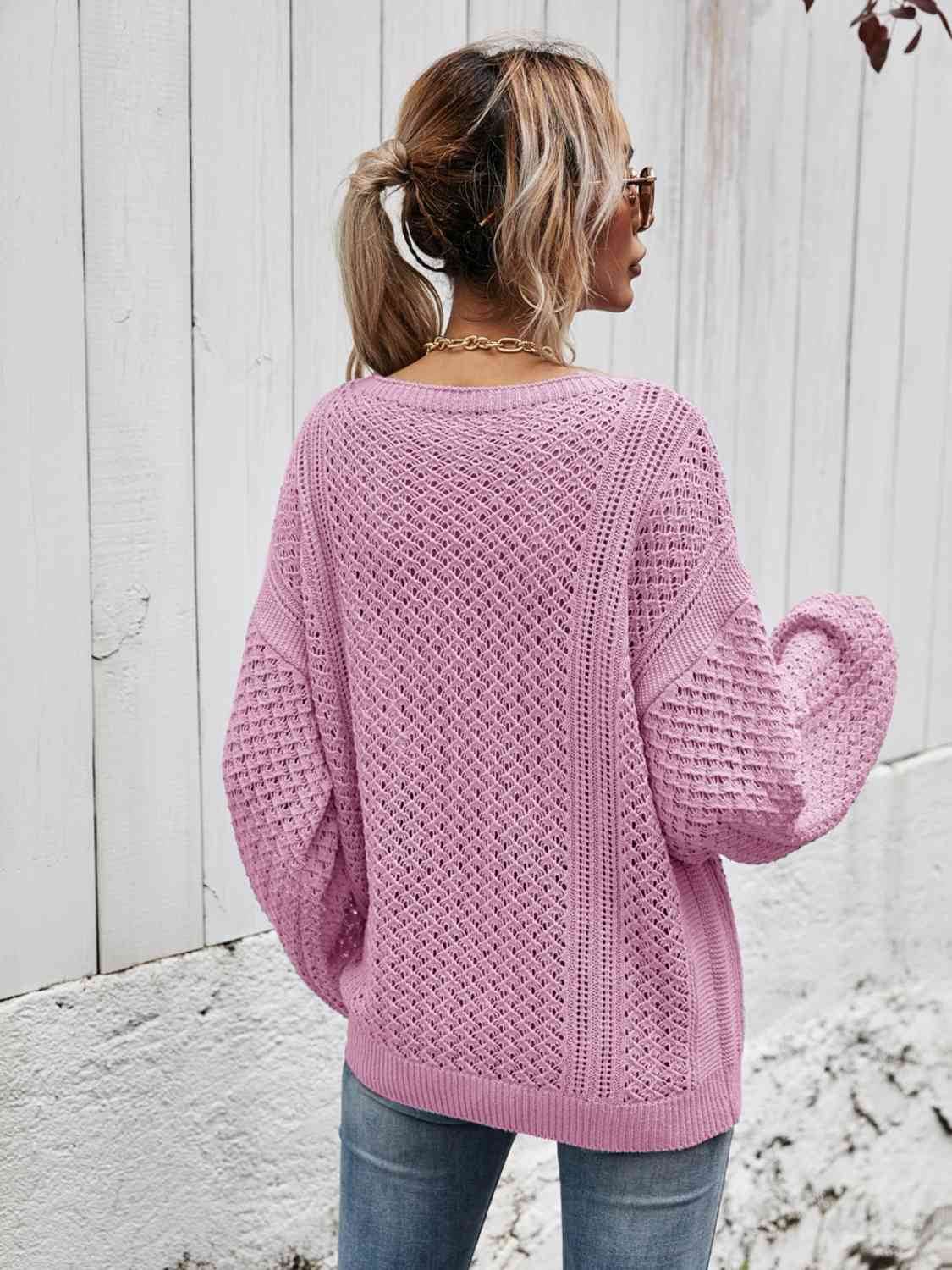 Angel Wings V-Neck Dropped Shoulder Sweater - Hovatok