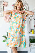 Heimish Full Size Ruffled Short Sleeve Floral Mini Dress Plus Size - Hovatok