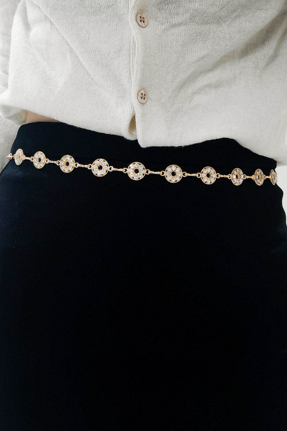 Rhinestone Decor Zinc Alloy Belt - Hovatok