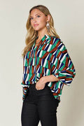 Double Take Full Size Geometric Notched Dolman Sleeve Top - Hovatok