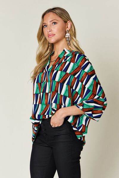 Double Take Full Size Geometric Notched Dolman Sleeve Top - Hovatok