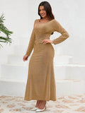 Ruched Round Neck Long Sleeve Dress - Hovatok