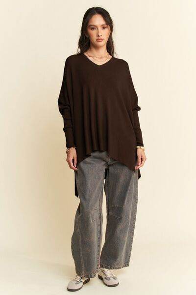 Davi & Dani High-Low Side Slit Batwing Sleeve Top - Hovatok