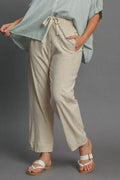 Umgee Full Size Drawstring Elastic Waistband Linen Blend Pants Plus Size - Hovatok