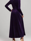 Square Neck Long Sleeve Velvet Dress - Hovatok