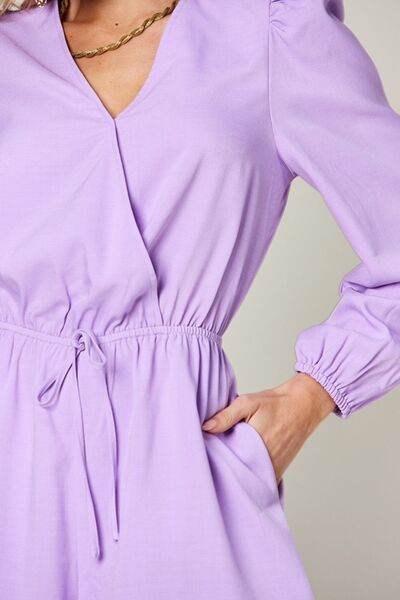 Double Take Full Size Drawstring Long Sleeve Romper - Hovatok