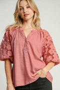 Umgee Full Size Lace Puff Sleeve Top Plus Size - Hovatok