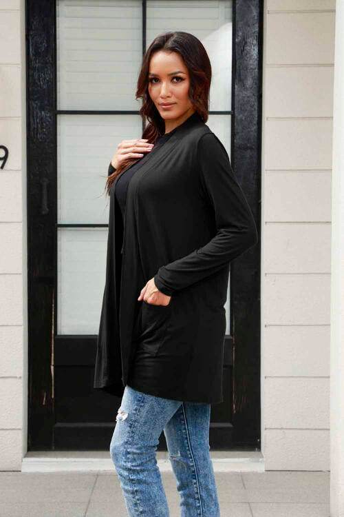 Basic Bae Full Size Open Front Long Sleeve Cardigan with Pockets - Hovatok