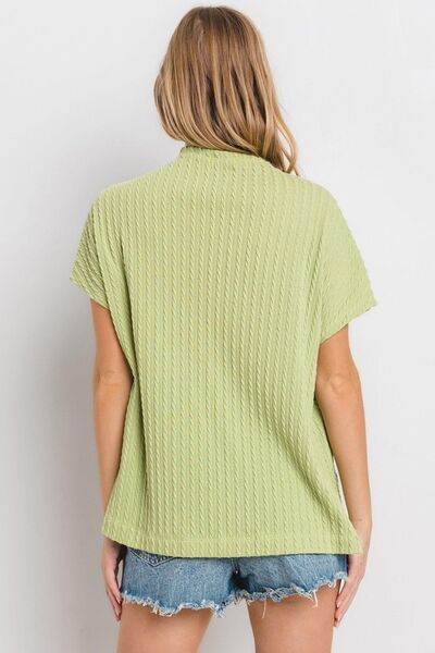Ces Femme Texture Mock Neck Short Sleeve Knit Top - Hovatok