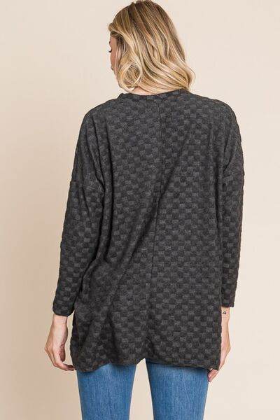 BOMBOM Checkered Long Sleeve V-Neck T-Shirt - Hovatok