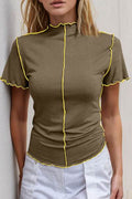 Basic Bae Contrast Trim Mock Neck Short Sleeve T-Shirt - Hovatok