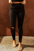 Wide Waistband Distressed Slim Fit Leggings - Hovatok