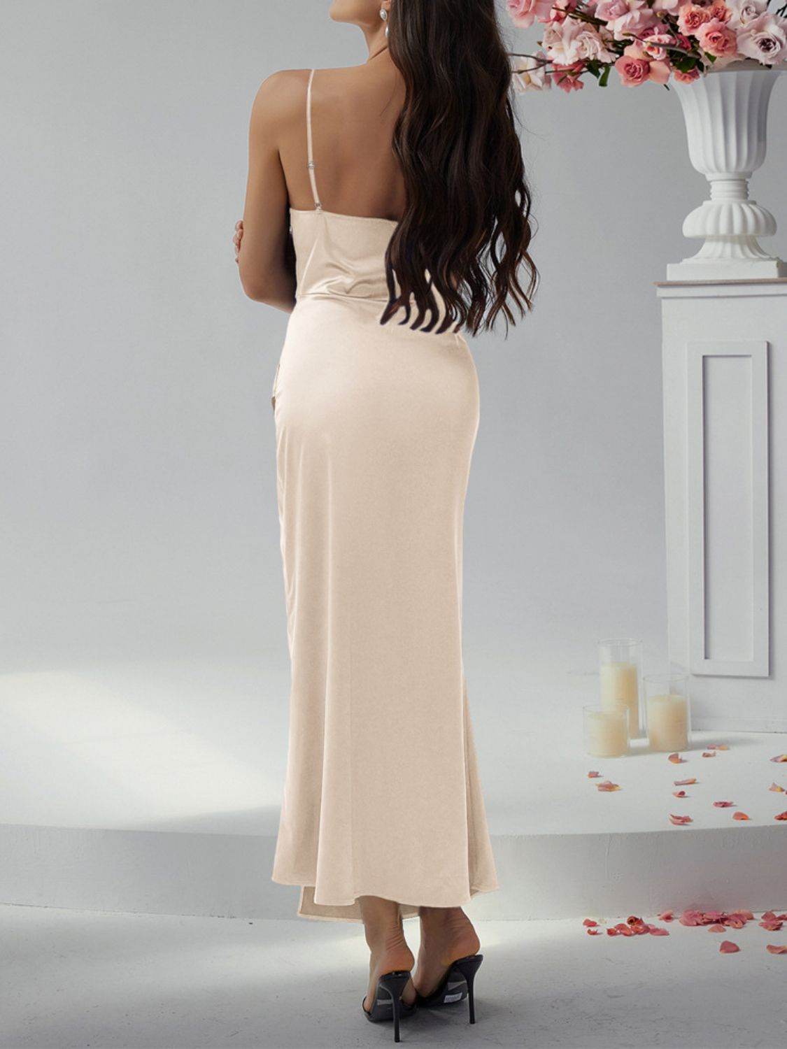 Devine Slit Ruched Maxi Cami Dress - Hovatok