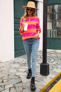 Angel Wings Striped Balloon Sleeve Knit Pullover - Hovatok