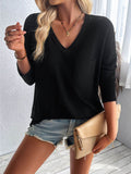 Double Take Pocketed Textured V-Neck Long Sleeve T-Shirt - Hovatok