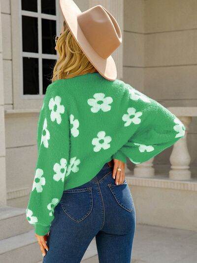 Angel Wings Flower Open Front Long Sleeve Cardigan - Hovatok