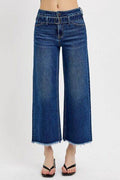 RISEN Raw Hem Wide Leg Attached Buckle Jeans - Hovatok