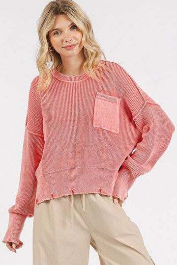 Mittoshop Distressed Hem Round Neck Dropped Shoulder Sweater - Hovatok