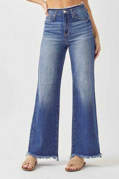 RISEN High Waist Raw Hem Wide Leg Jeans - Hovatok