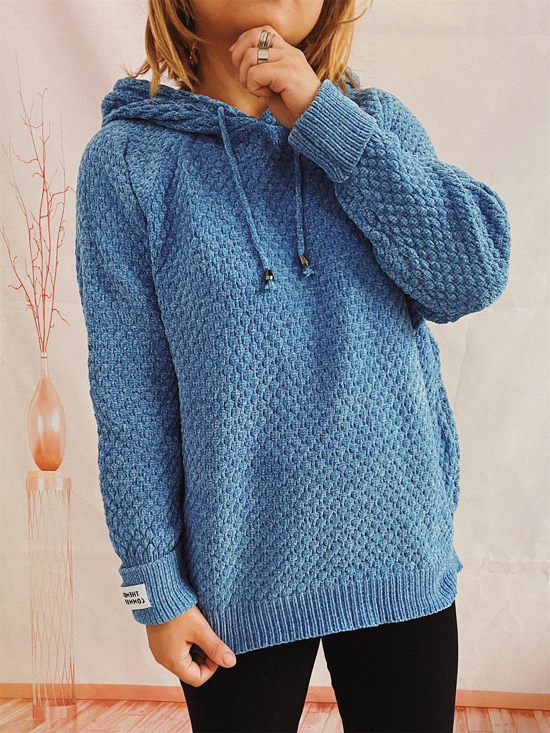 Drawstring Long Sleeve Hooded Sweater - Hovatok