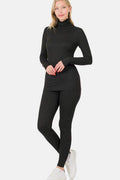 Zenana Full Size Turtleneck Top and Leggings Lounge Set - Hovatok