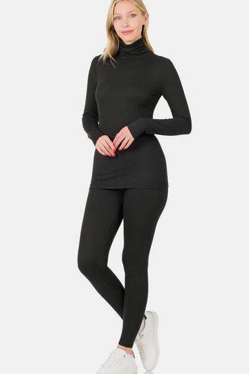 Zenana Full Size Turtleneck Top and Leggings Lounge Set - Hovatok