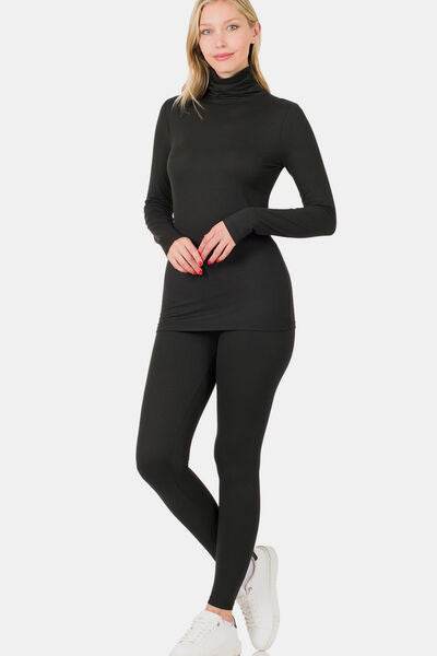 Zenana Full Size Turtleneck Top and Leggings Lounge Set - Hovatok