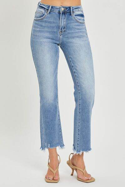 RISEN Full Size Frayed Hem Cropped Straight Jeans - Hovatok