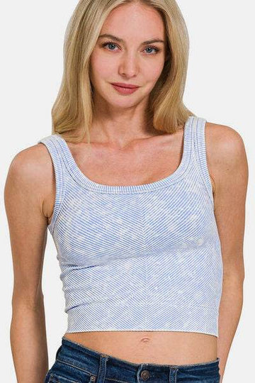 Zenana Washed Ribbed Scoop Neck Wide Strap Tank - Hovatok
