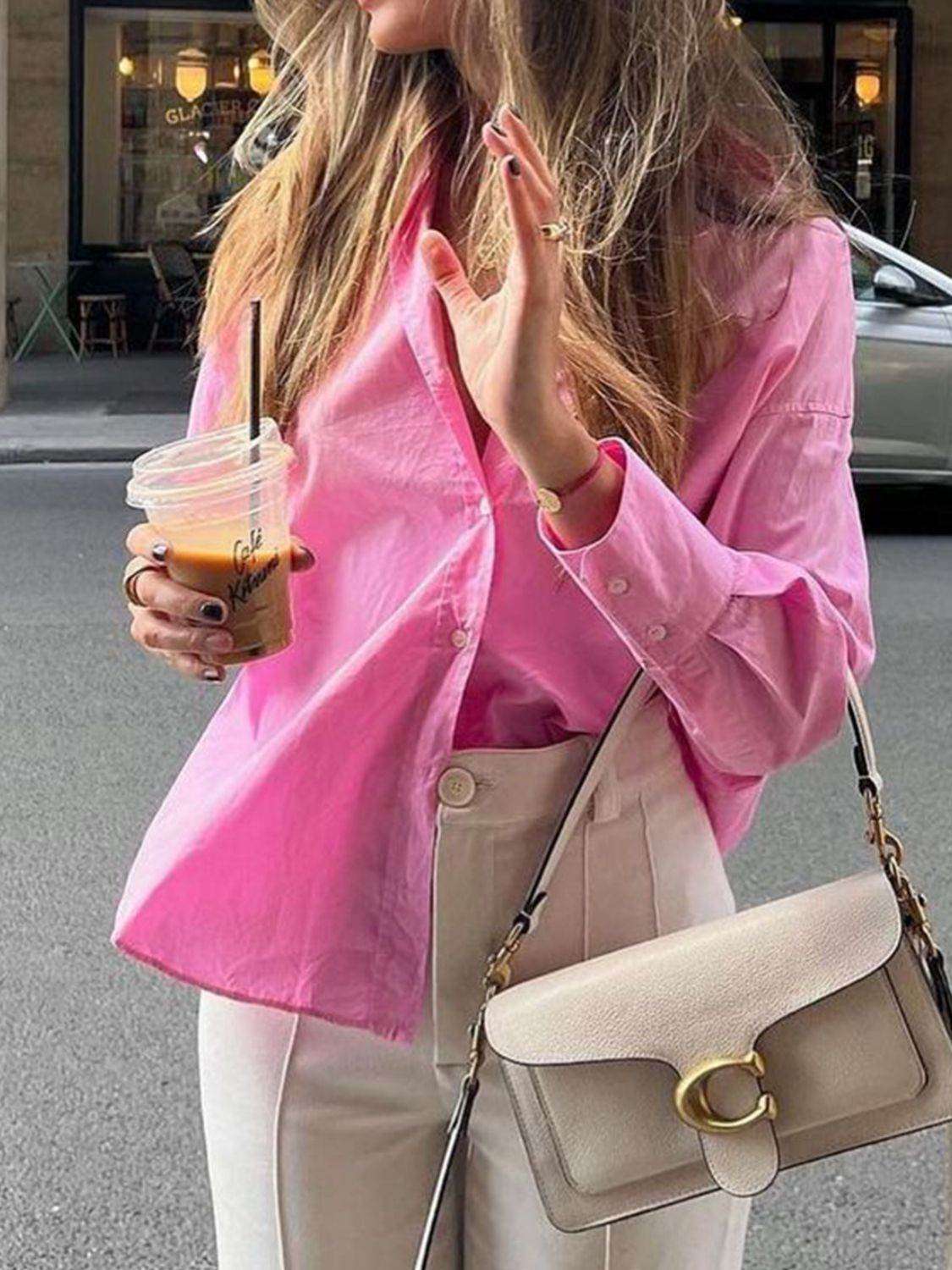 Devine Collared Neck Drop Shoulder Shirt - Hovatok