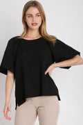 Umgee Full Size Boxy Cut Jacquard Round Neck Top with Side Slit Plus Size - Hovatok